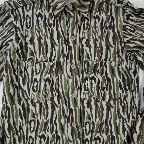 Vintage 80s Woolrich Wool Button Up Shirt Mens Small Tree Bark Camo Made In USA - Picture 9 of 13